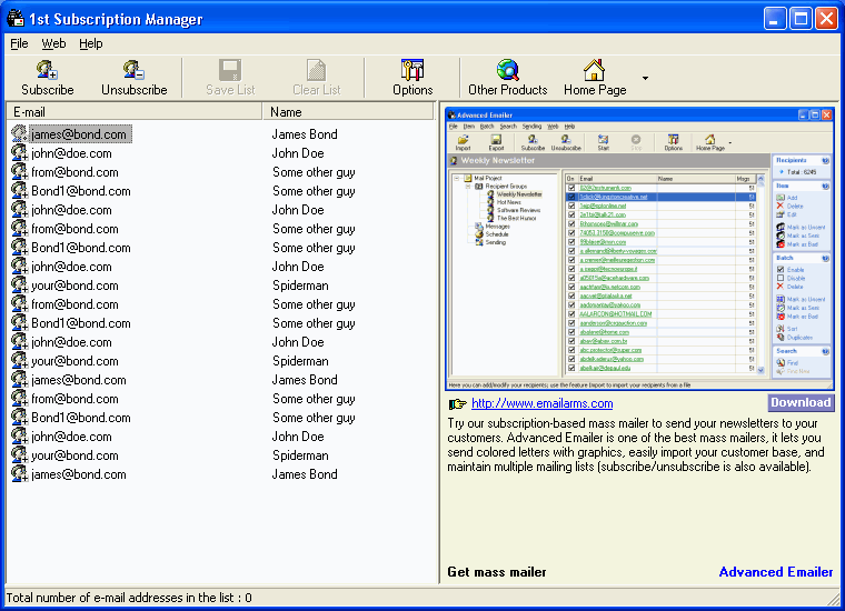 1st Subscription Manager Screenshot